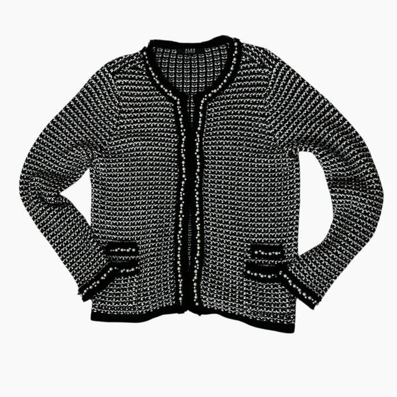 Alex Marie Cardigan Sweater Womans L Black White Faux Pearls Hook Front Elegant - Picture 4 of 10